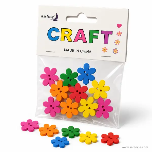 Wooden Flower Craft Buttons Multicolour Pack