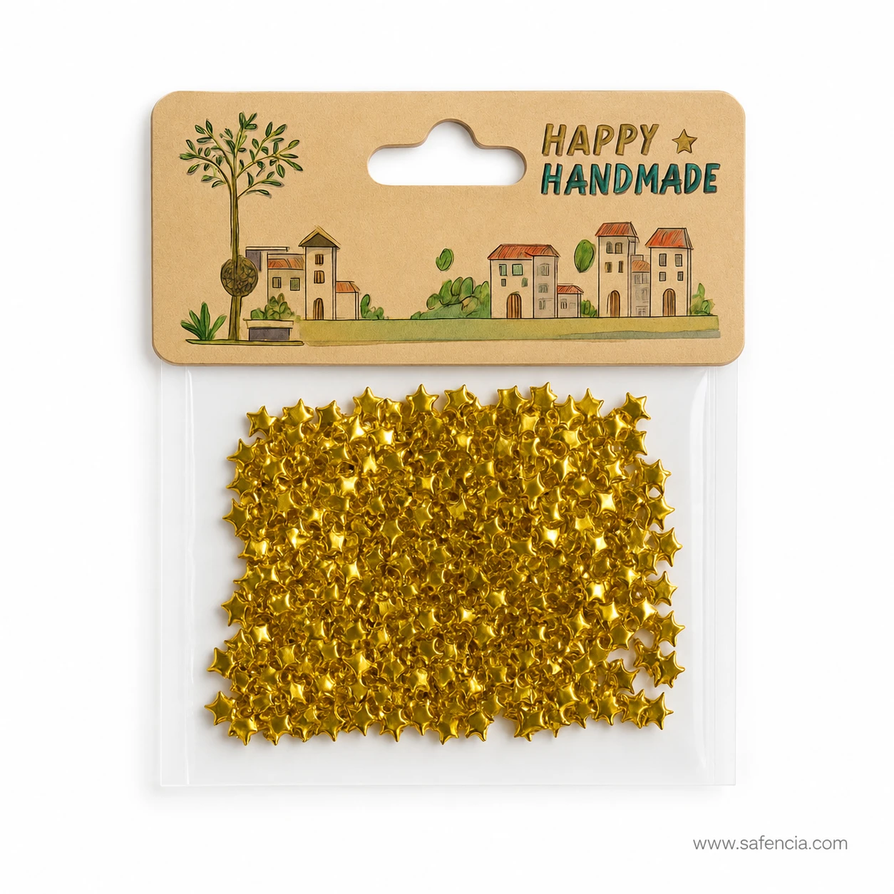Quantity of mini gold star sequins filling one craft pack