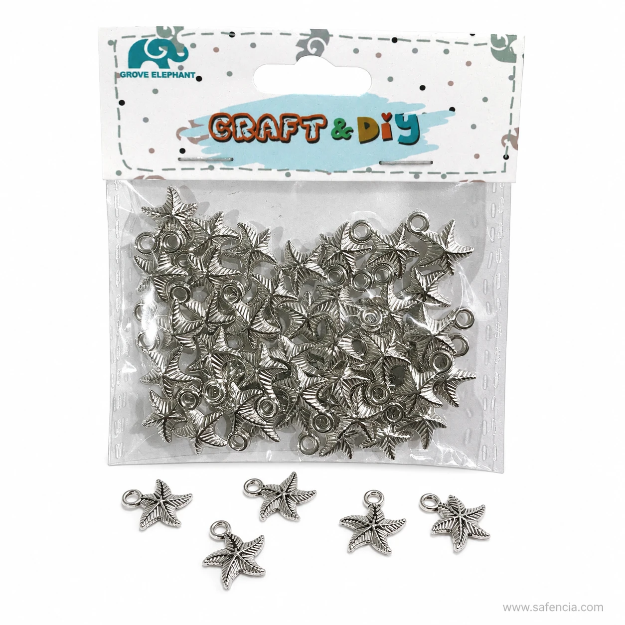 Loose small star charms showing individual moulded hanging loops