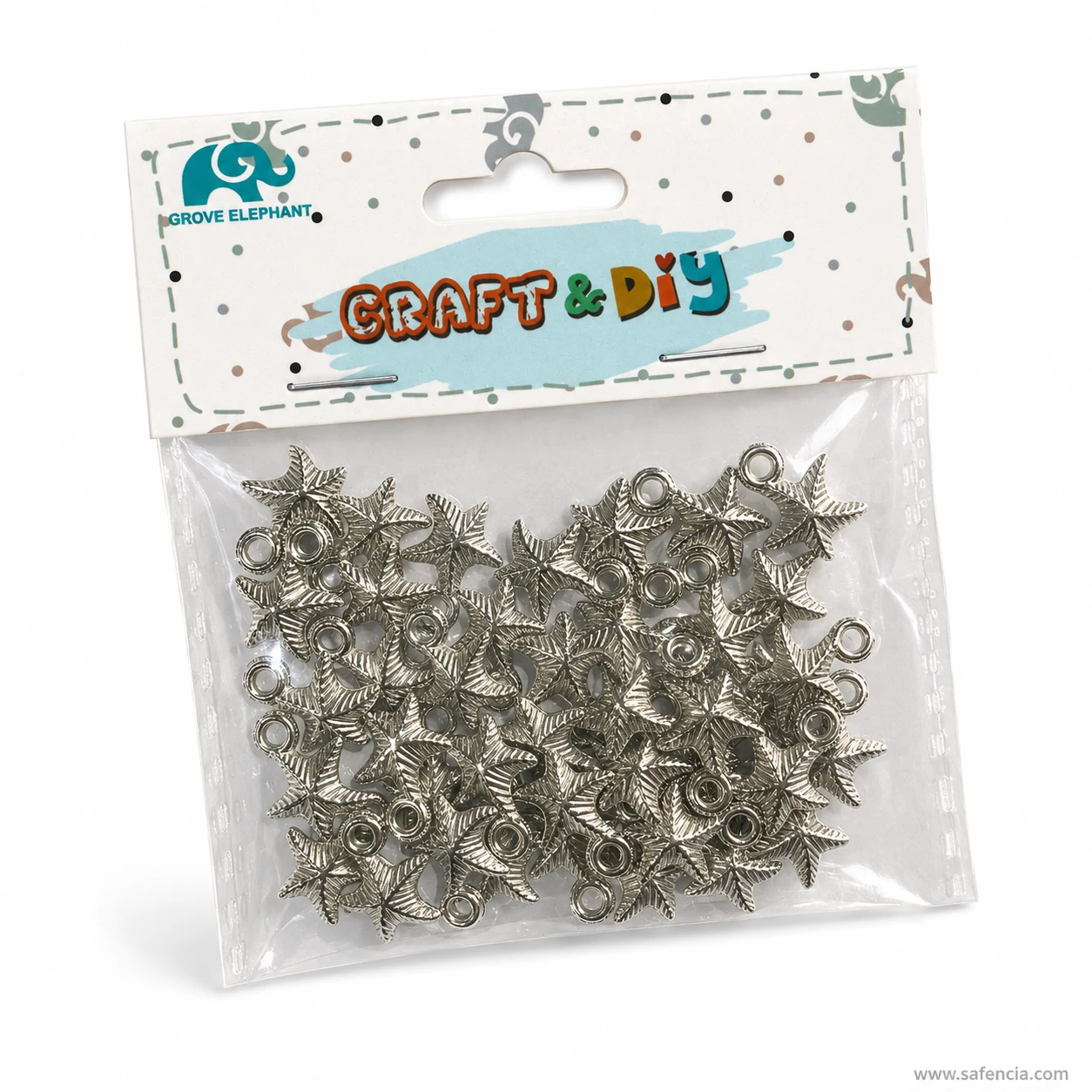 Ridged texture and silver finish on small craft star charms
