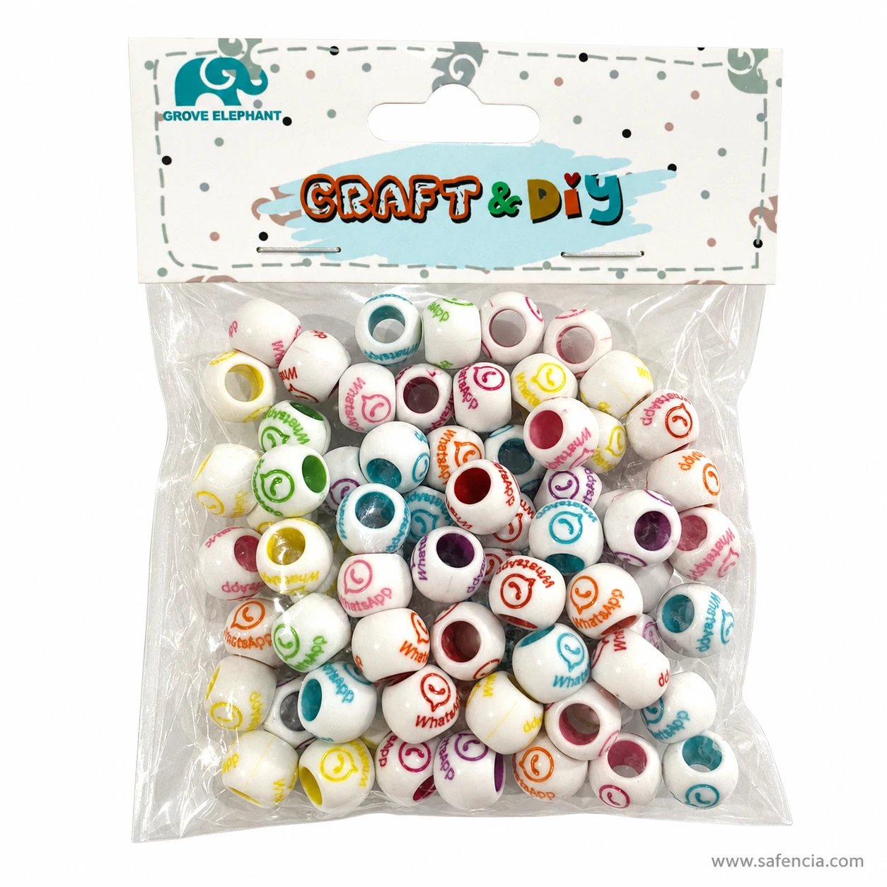 Front of the WhatsApp bead craft pack with its printed hanging header card