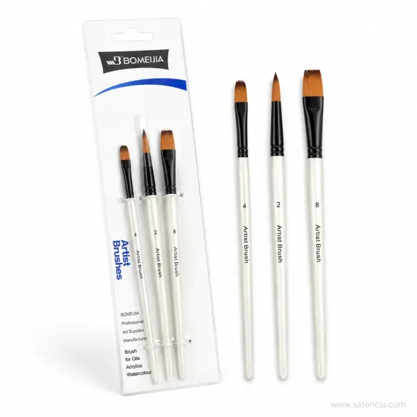 Bomeijia Artist Brush Set 3 Pieces Mixed Shapes Sizes 2 4 8