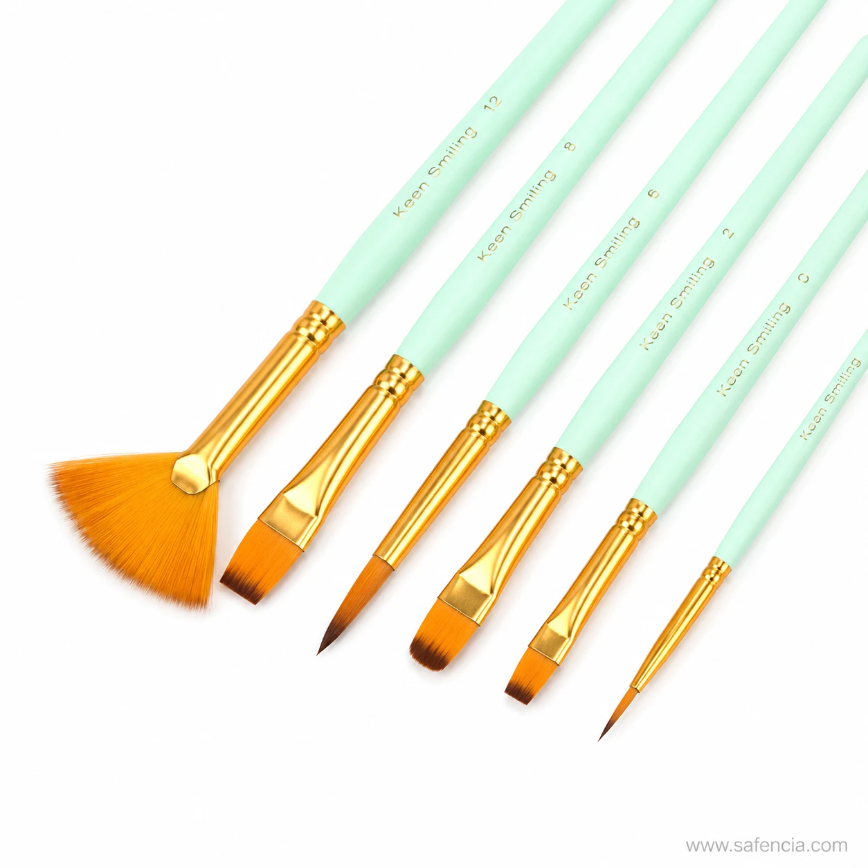 Keep Smiling Artist Brush handles showing printed brand text and gold ferrules