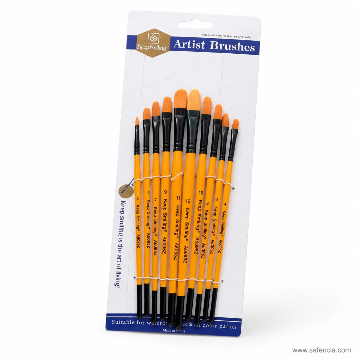 Keep Smiling 10 piece brush set card photographed at an angle