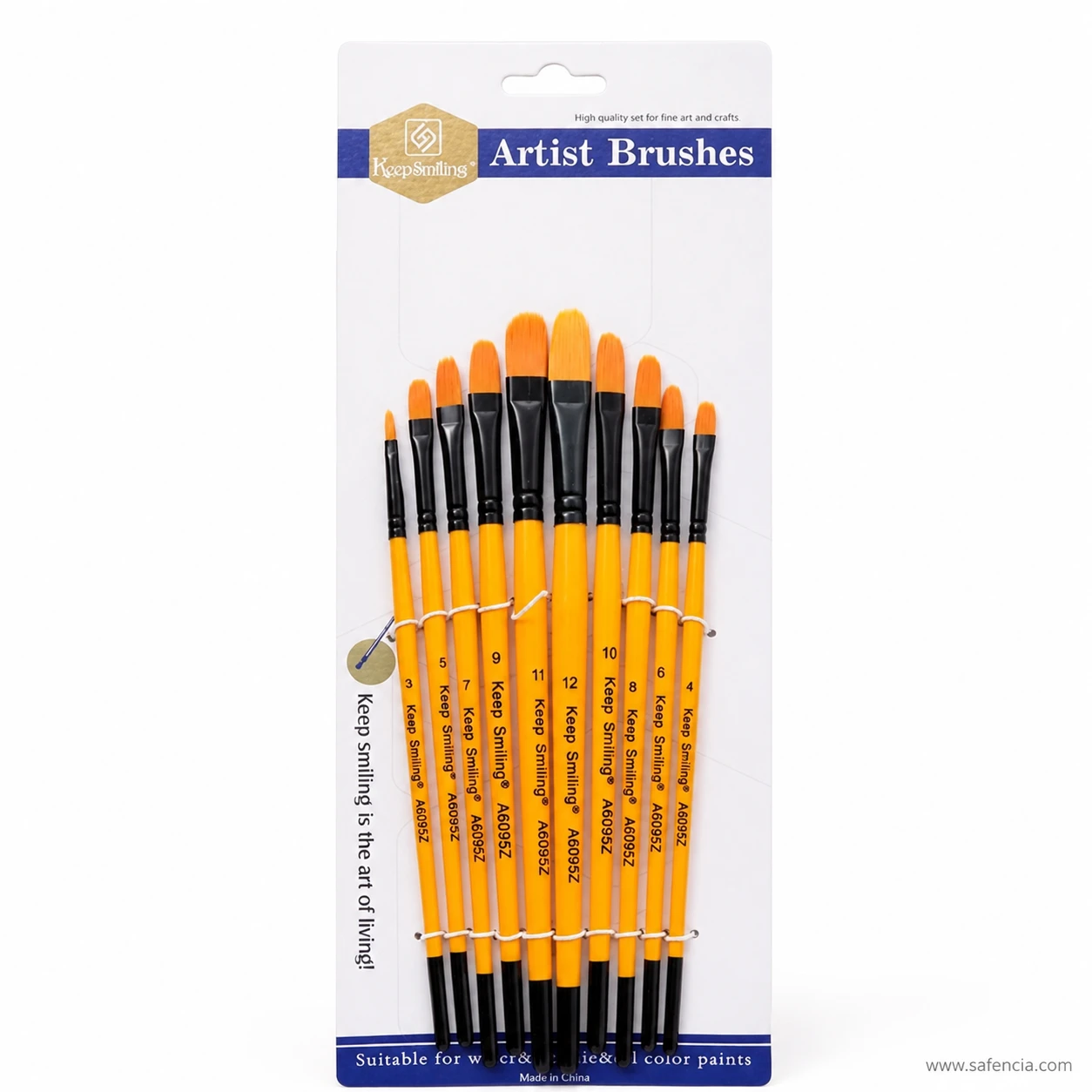 Close view of the filbert and flat tips across the Keep Smiling brush set