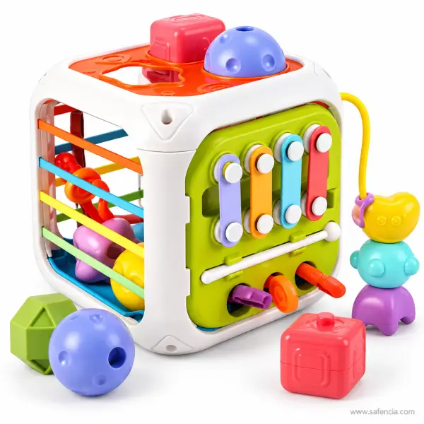 Baby Activity Cube with Shape Sorter, Xylophone, Bead Maze and Pull Strings