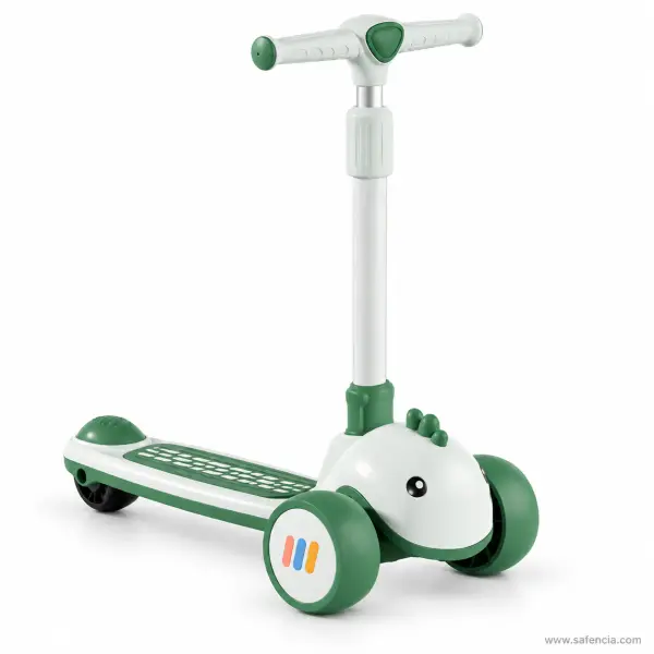 Baby Dino Kids Scooty with Light-Up Wheels and Music, Green or Orange