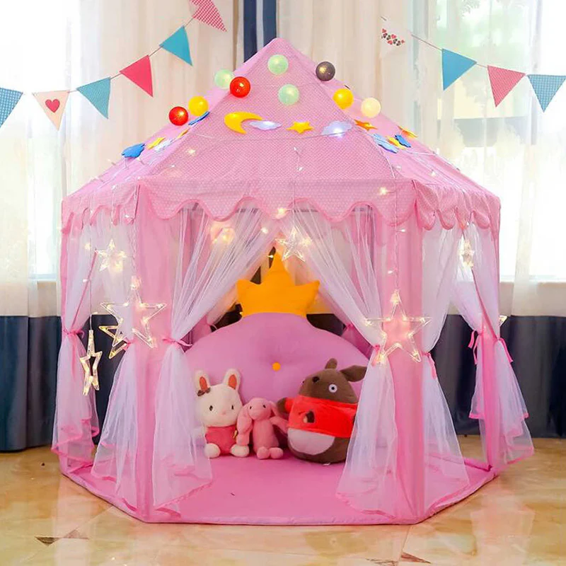Baby girls pink castle tent for play