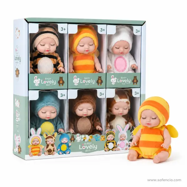 Baby Lovely Sleeping Baby Dolls in Animal Onesies, Box of 6