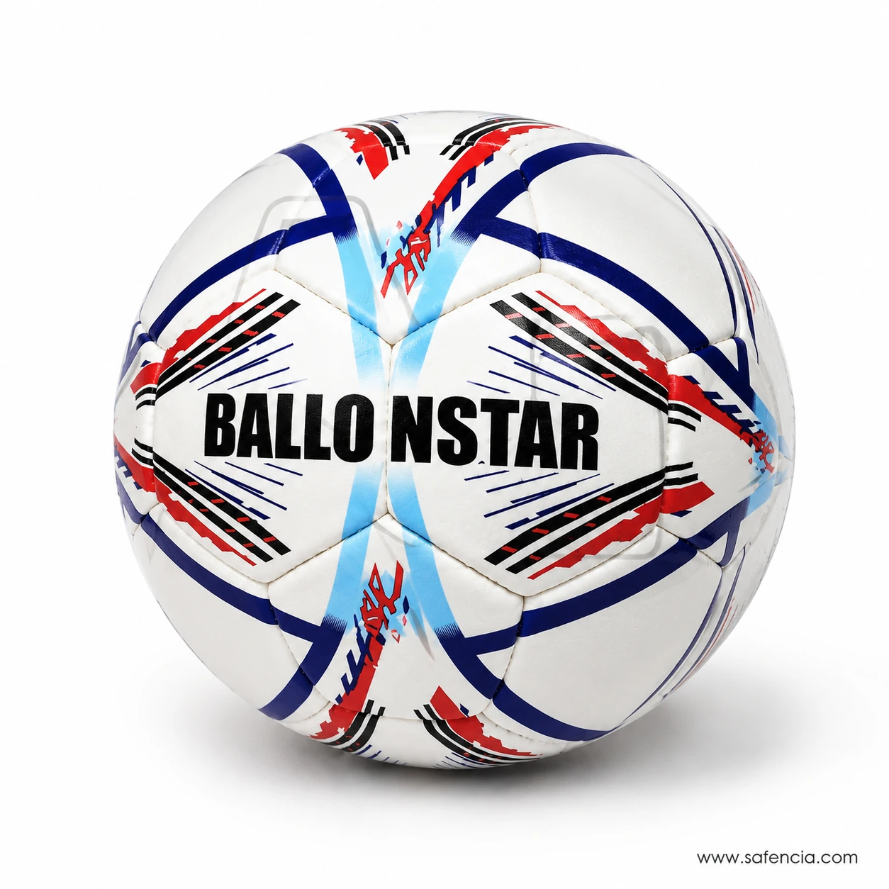 Close view of the Ballon Star football hand-stitched panels and bold graphic print