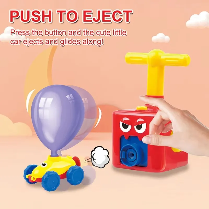 Balloon car push to eject launcher