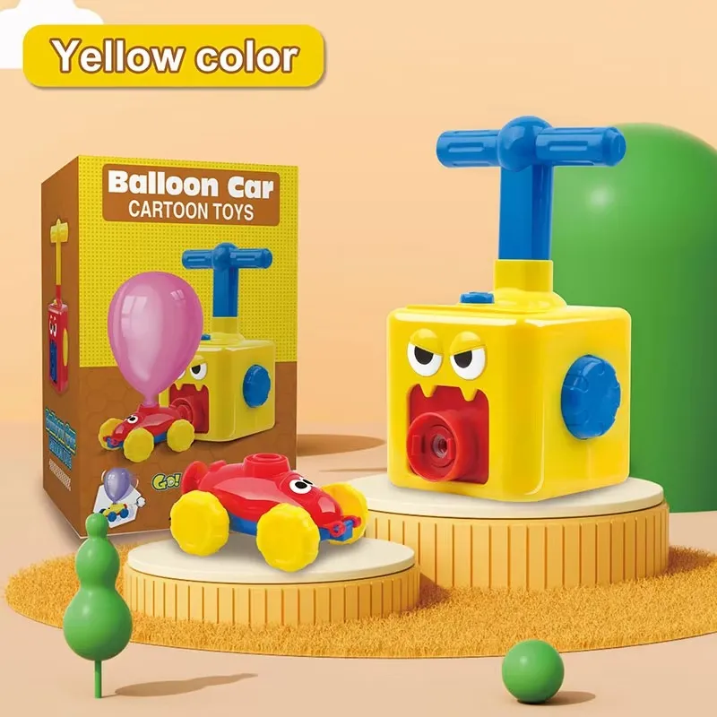 Yellow balloon powered pumping car