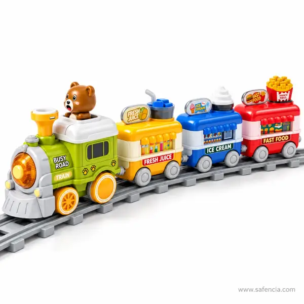 Bear Electric Spray Train Set with Track, Mist, Lights and Music