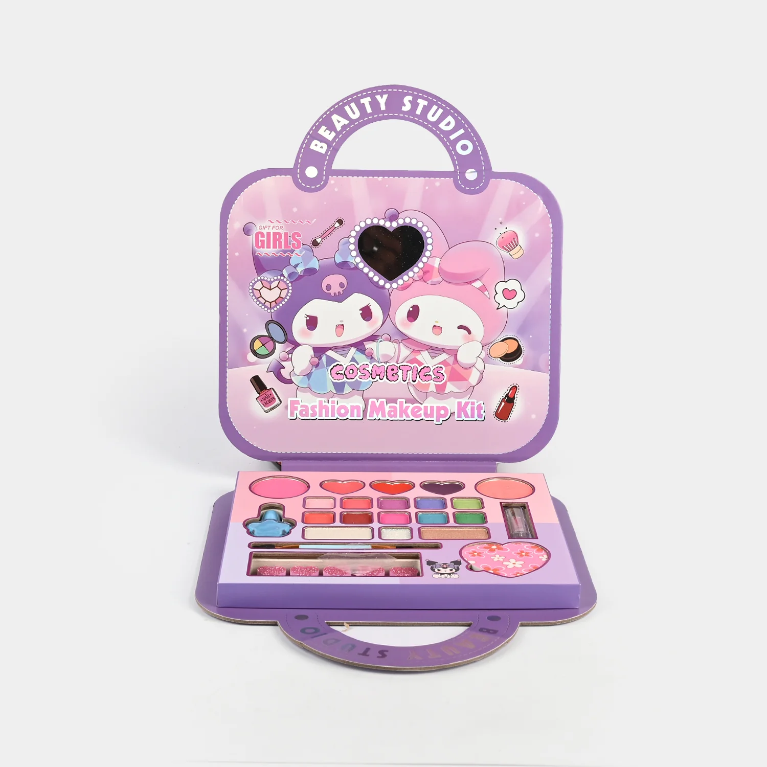 Beauty Studio Fashion Makeup Kit box view - cute character design with handle