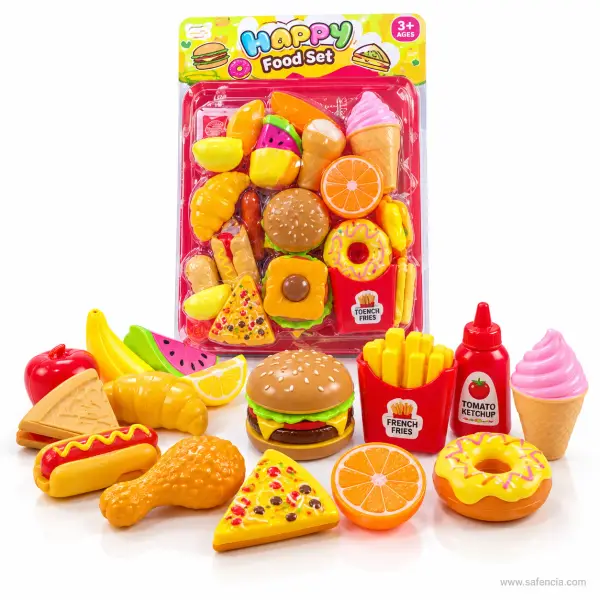 Big Fast Food Cutting Toy Set with Burger, Pizza, Donut and Ice Cream