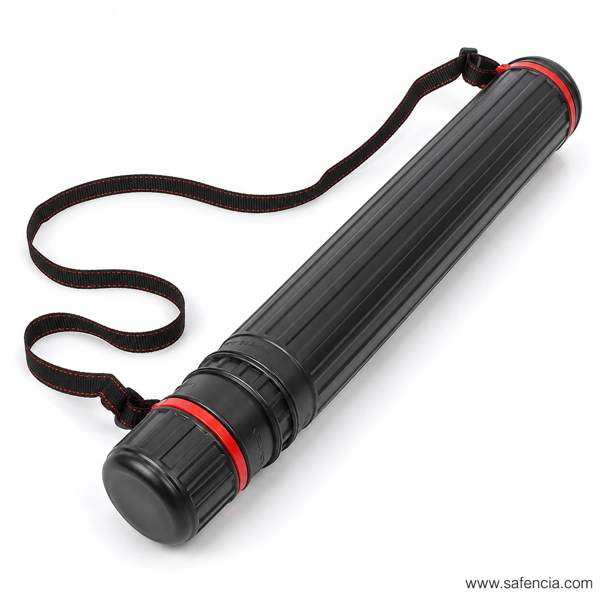 Drawing tube holder lying on its side with the shoulder strap laid out flat