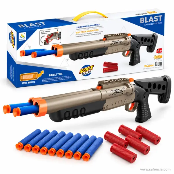 BLAST Double Barrel Soft Bullet Toy Shotgun, Tactical Tan, with Foam Darts and Shells (51 cm)