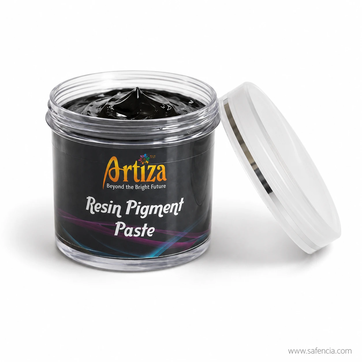 Artiza Resin Pigment Paste open jar displaying rich, glossy, ultra-concentrated black paste consistency