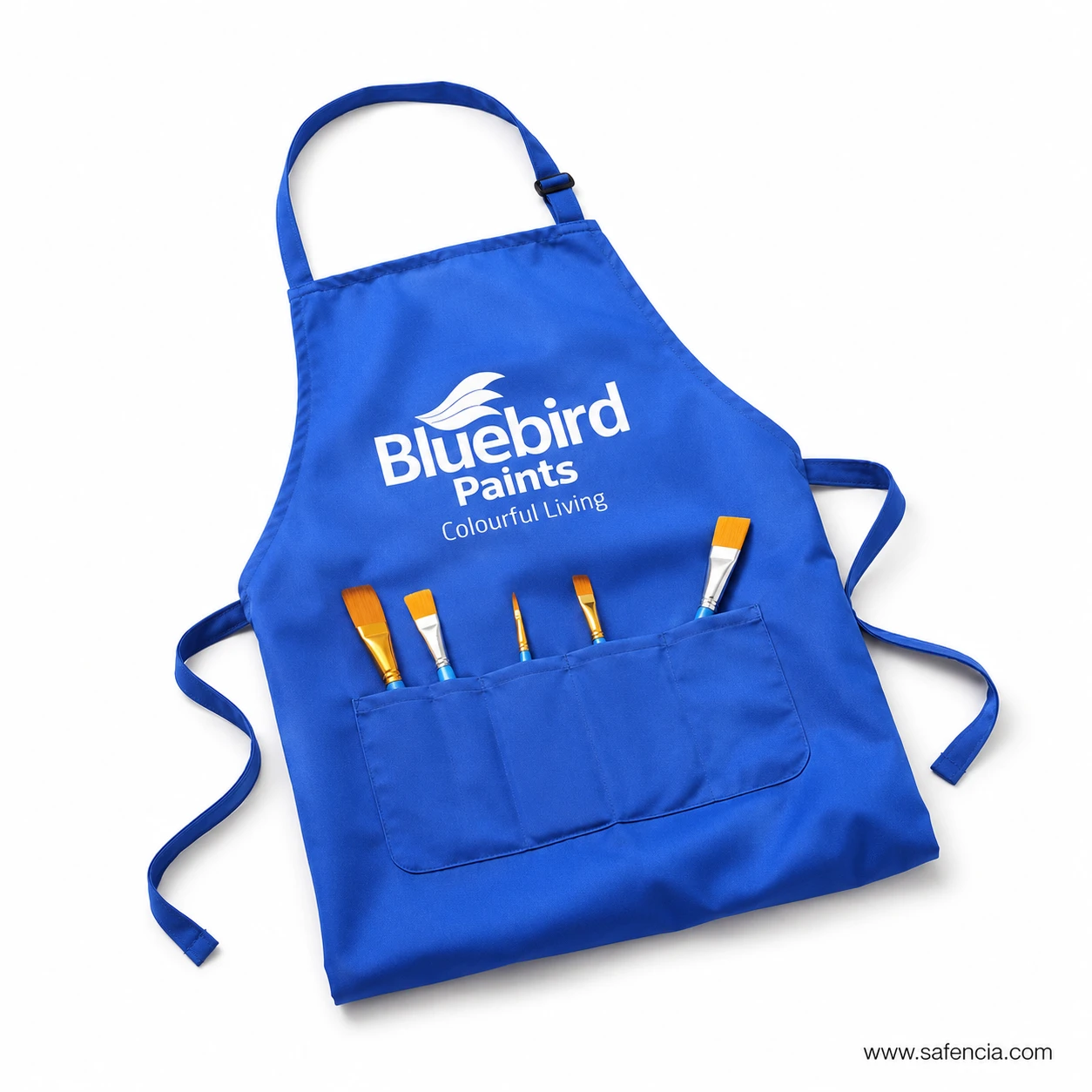 Bluebird Artists' Apron flat angled view showing wide kangaroo pocket with multiple brush slots