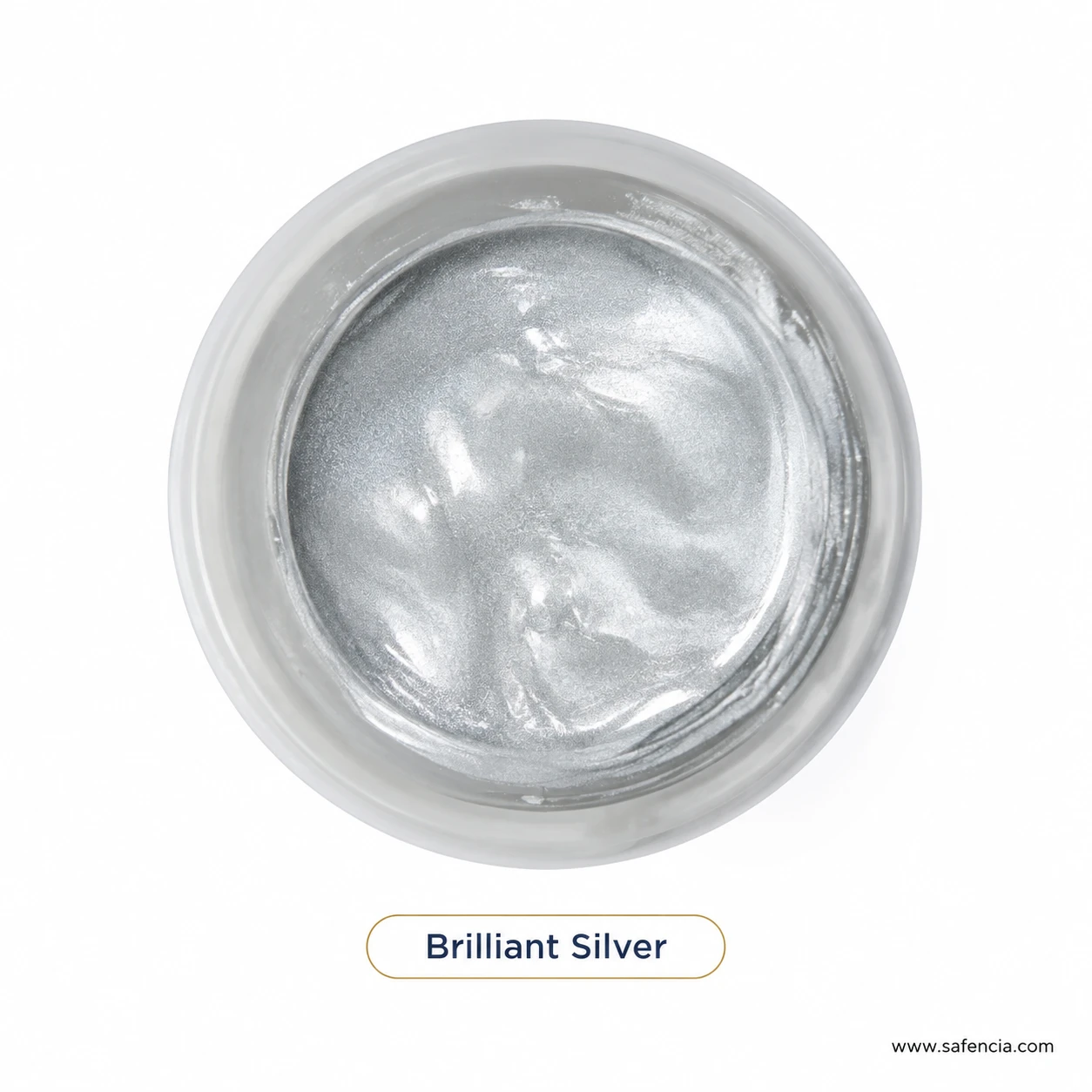 Bluebird 100 mL Brilliant Silver metallic fabric paint jar showing ultra-radiant sparkling silver metallic paint swirl