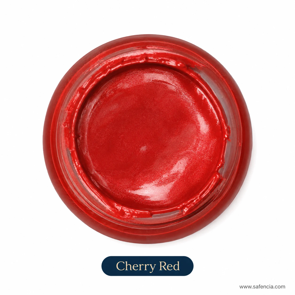 Bluebird 100 mL Cherry Red metallic fabric paint jar showing rich ruby metallic crimson shimmer swirl