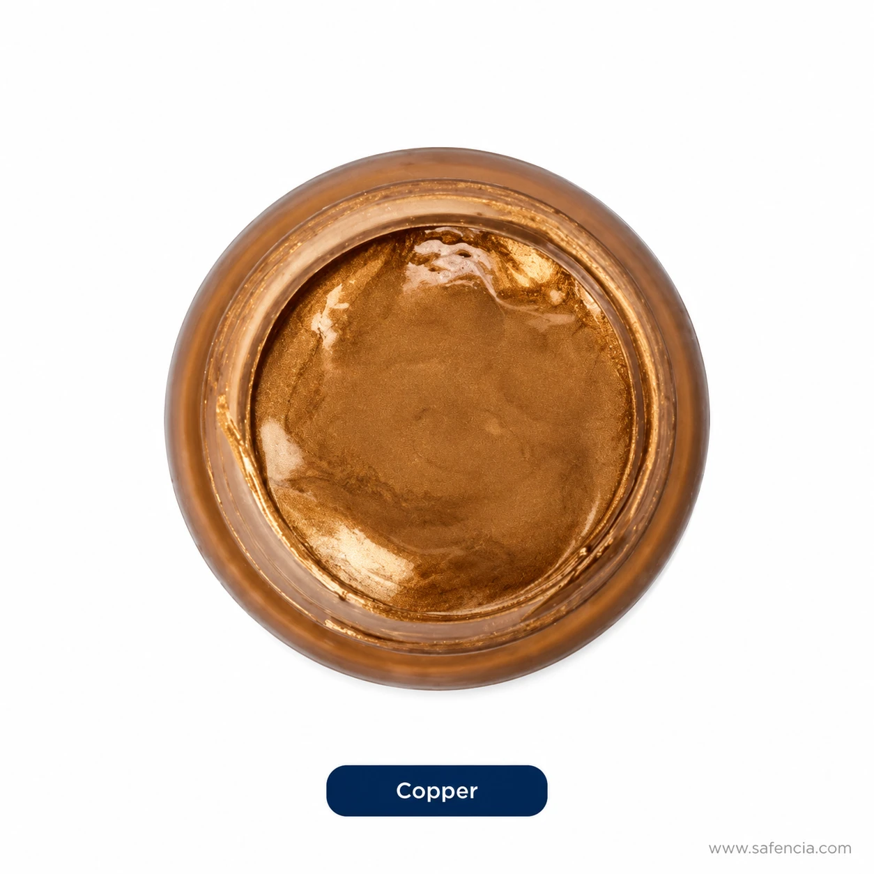 Bluebird 100 mL Copper metallic fabric paint jar showing gleaming warm metallic copper swirl