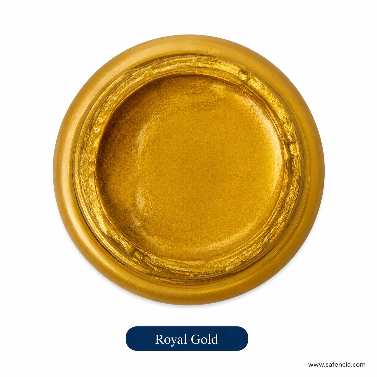 Bluebird 100 mL Royal Gold metallic fabric paint jar showing rich shimmering gold acrylic paint swirl