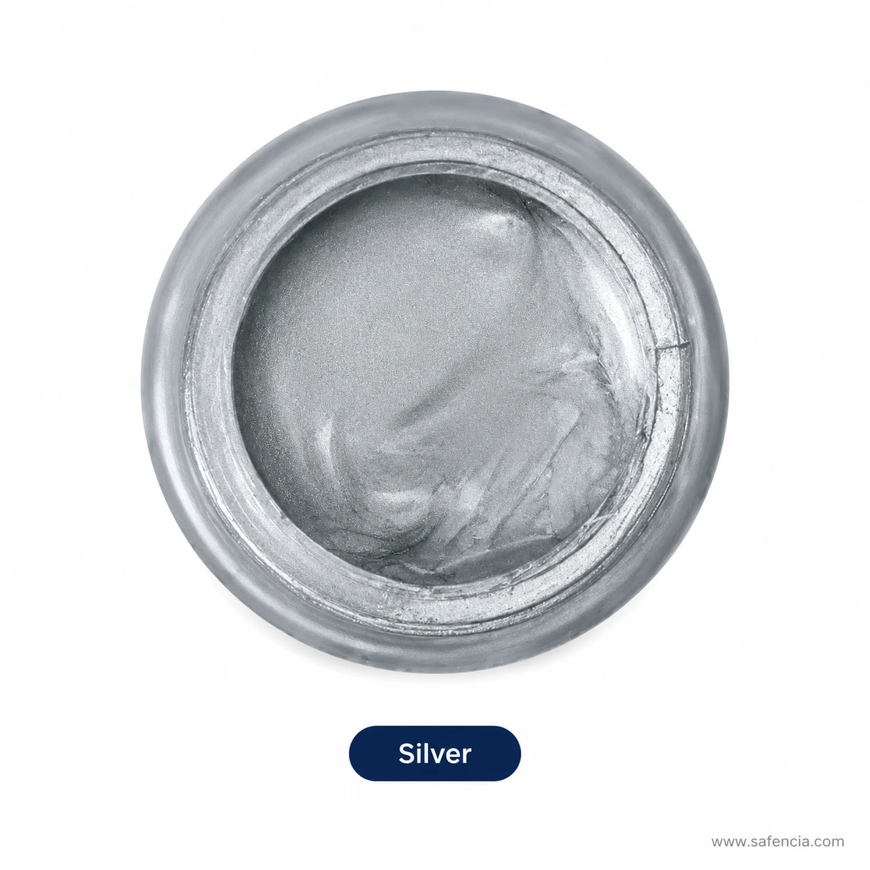 Bluebird 100 mL Silver metallic fabric paint jar showing smooth metallic silver acrylic shimmer swirl