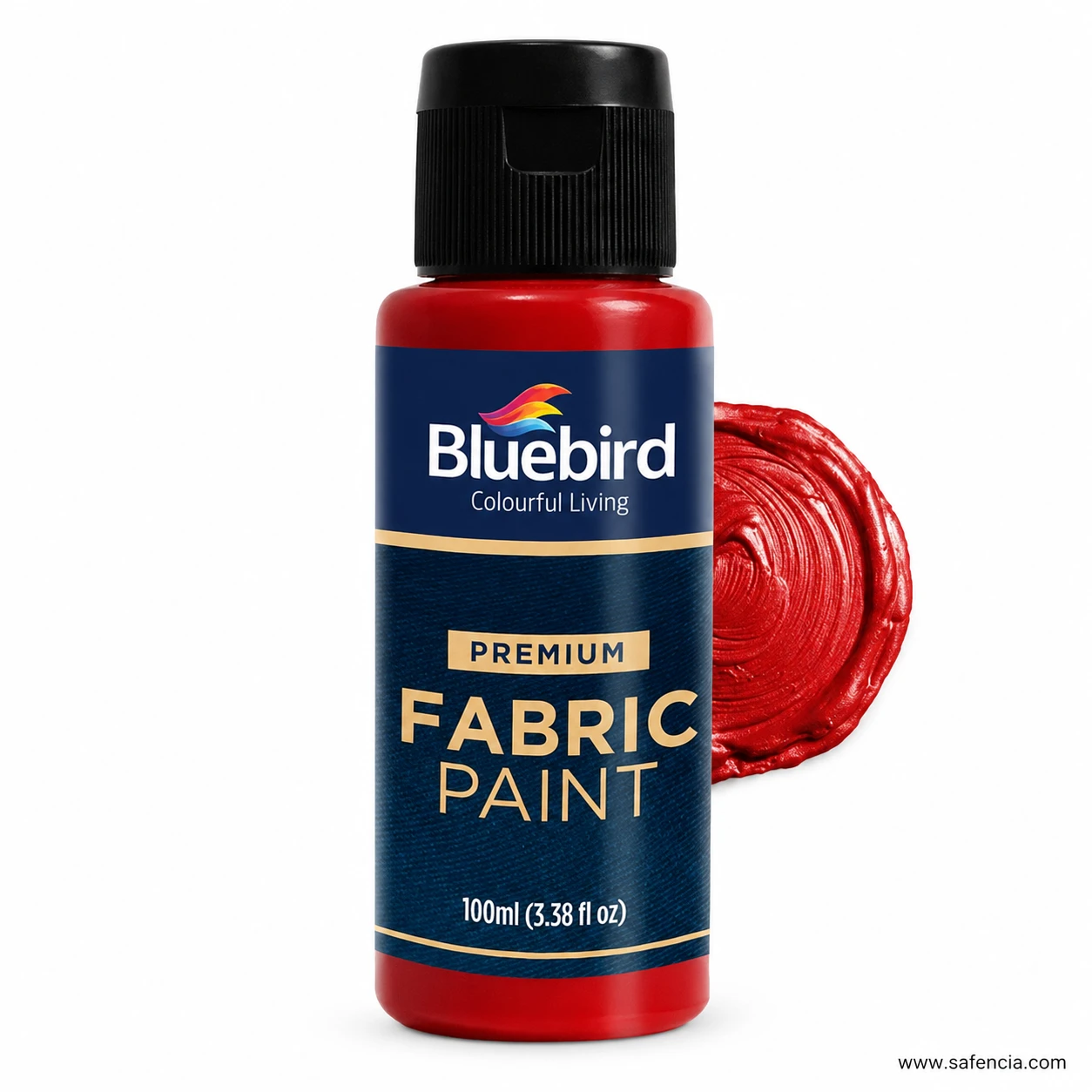 Bluebird 100 mL Blood Red fabric paint bottle with rich crimson red textile paint swatch