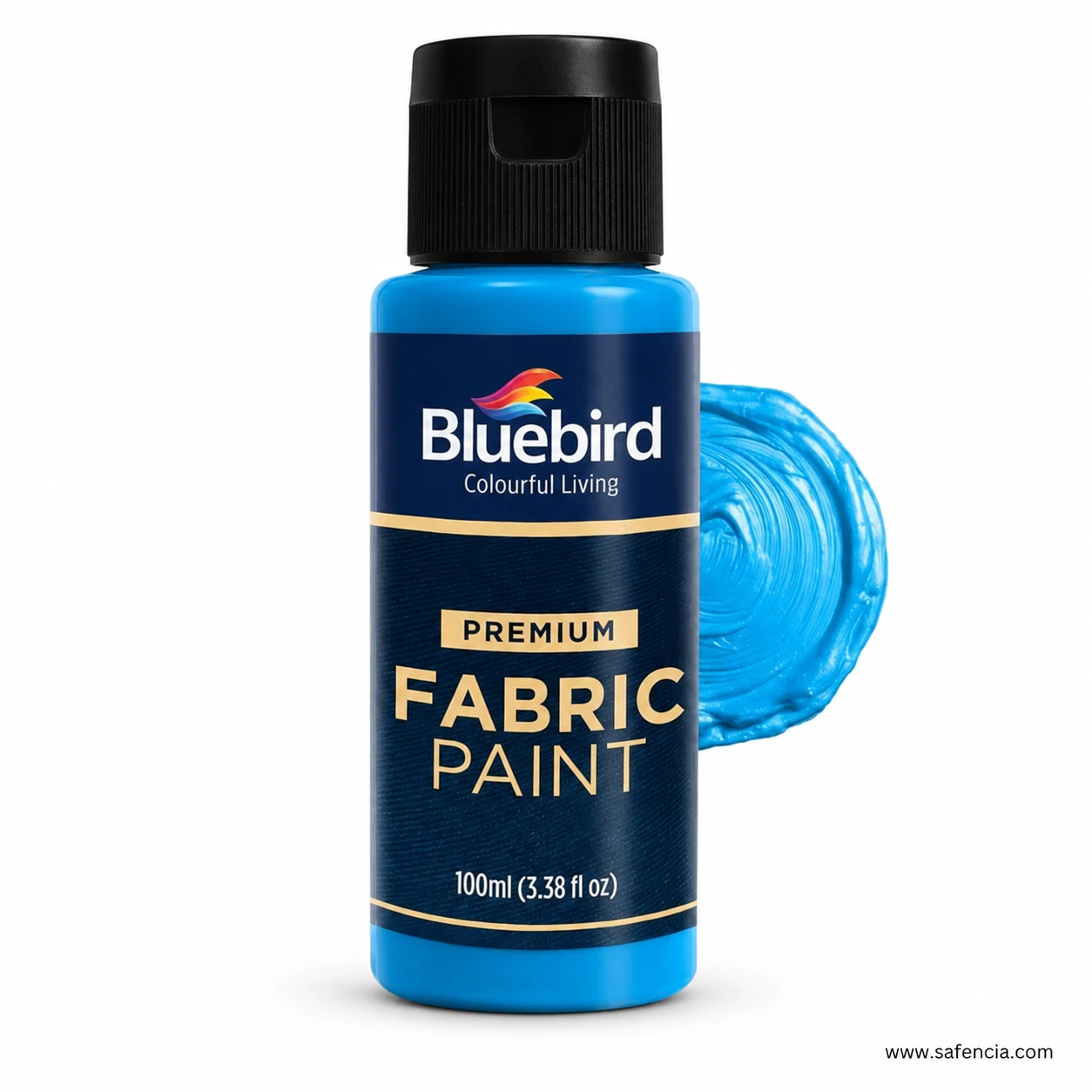 Bluebird 100 mL Sky Blue fabric paint bottle with clean pastel light blue acrylic paint swatch