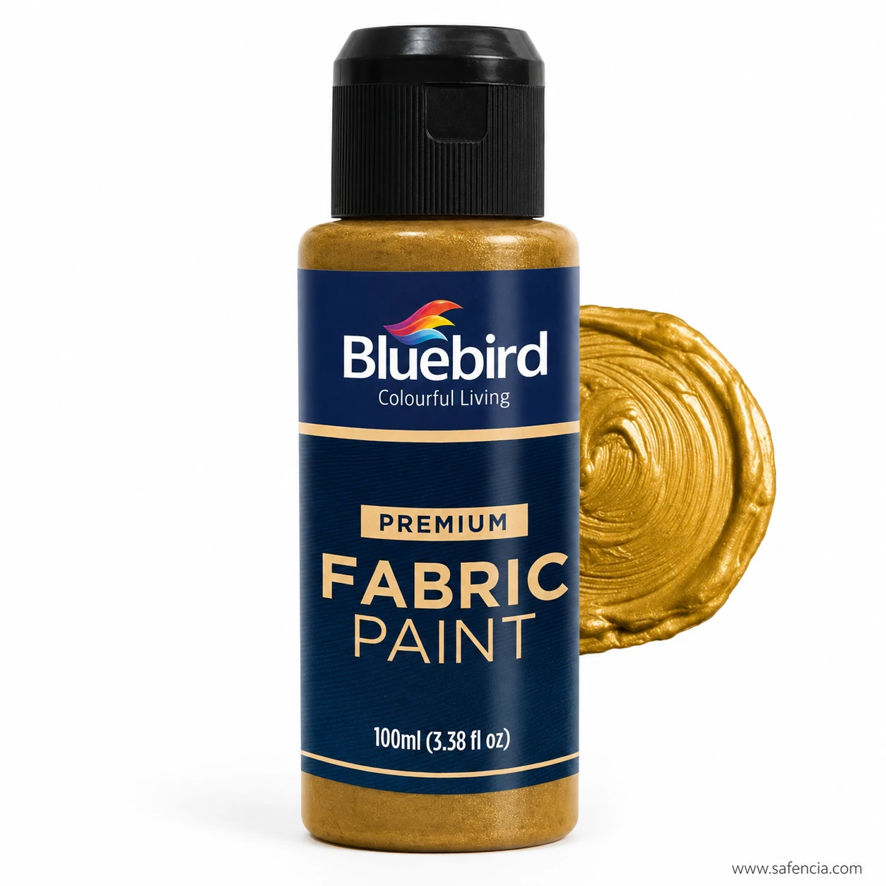 Bluebird 100 mL Sunflower yellow fabric paint bottle with warm golden yellow textile paint swatch