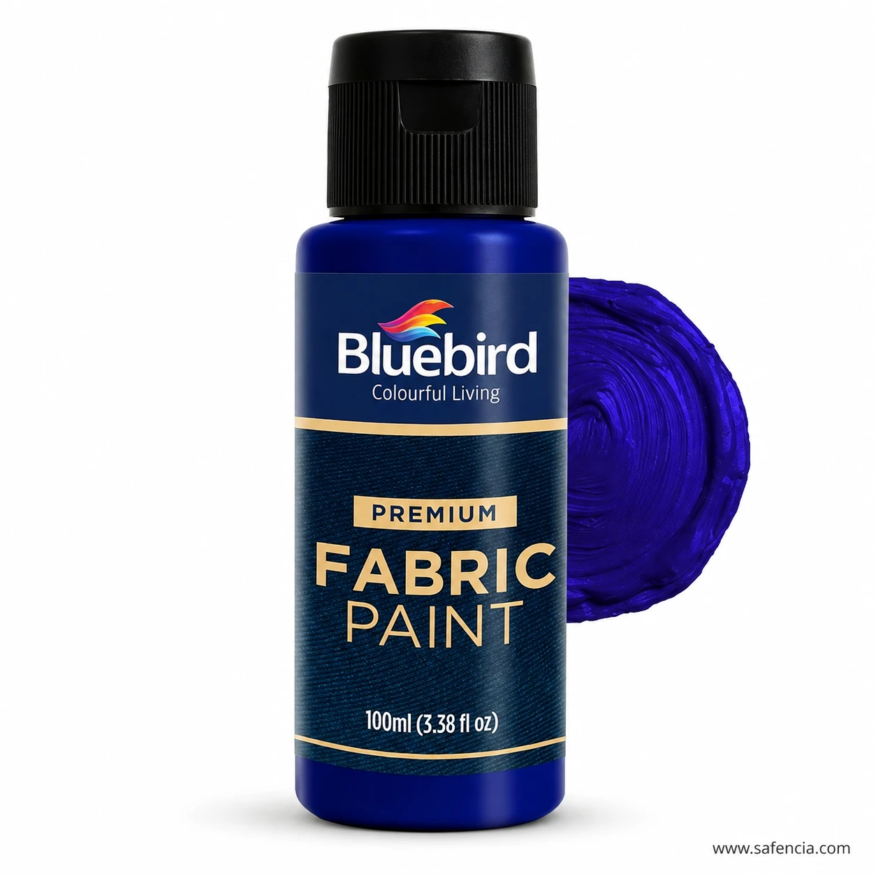 Bluebird 100 mL Victorian Purple fabric paint bottle with deep violet purple acrylic paint swatch