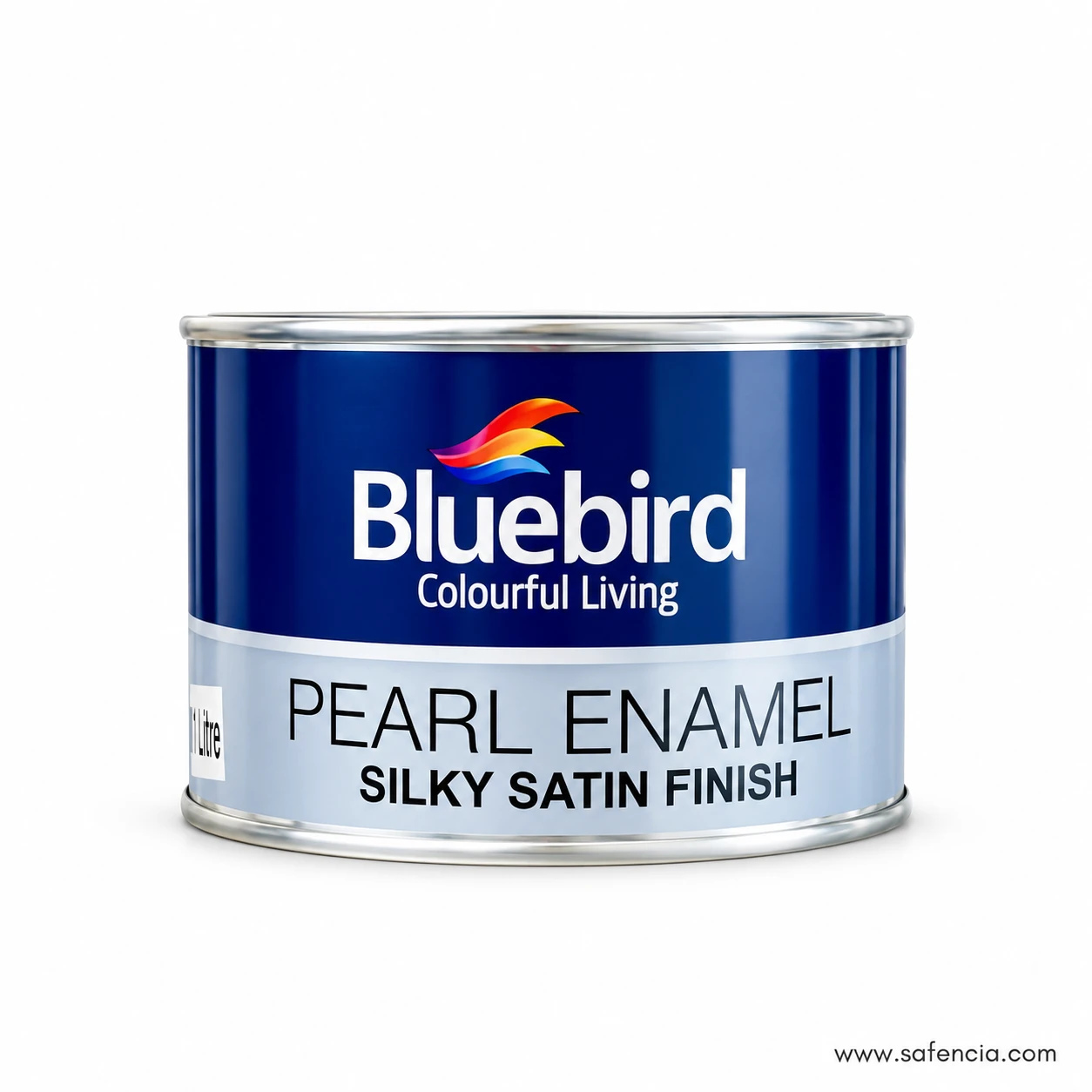 Bluebird Pearl Enamel 100 mL compact tin can side perspective with blue brand logo on white background
