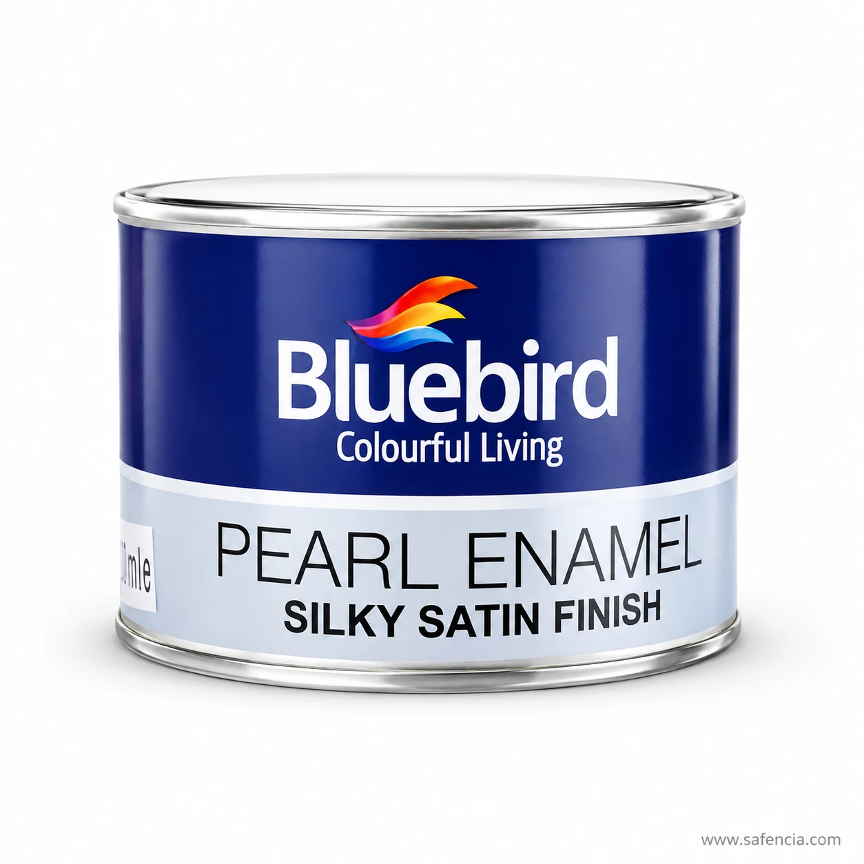 Bluebird Pearl Enamel 100 mL tin can studio angle view highlighting sealed metallic rim