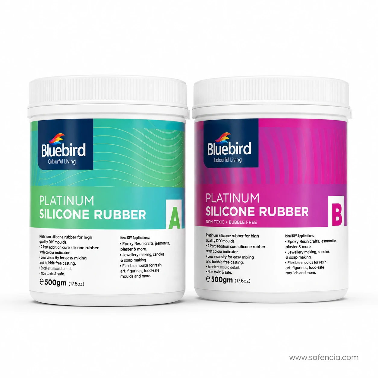 Bluebird Platinum Silicone Liquid Rubber 1 kg Set Part A and Part B studio presentation on white background