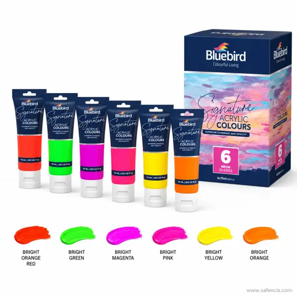 Bluebird Signature Acrylic Colours 75 mL Set of 6 Neon
