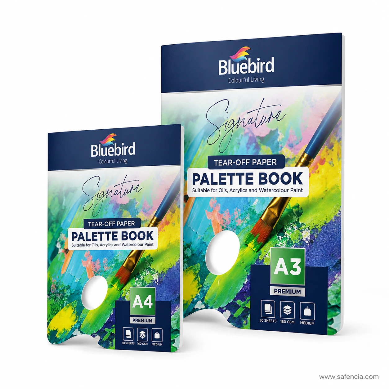 Bluebird Signature Tear-Off Paper Palette Books A4 and A3 angled perspective on white background