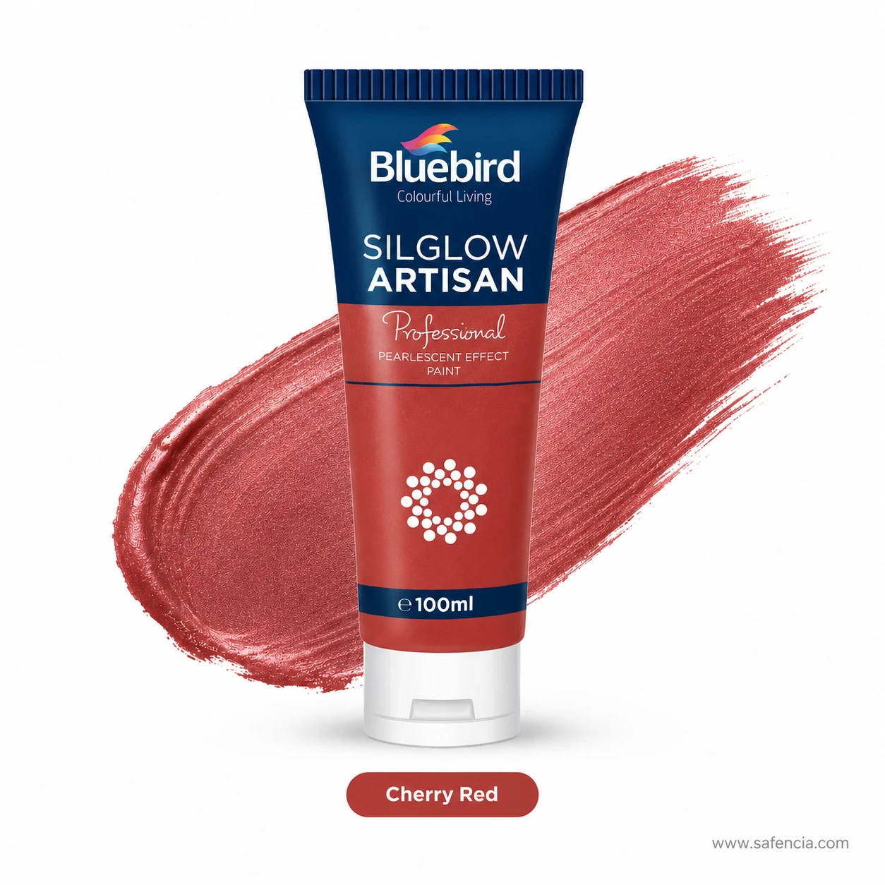 Bluebird Silglow Artisan 100 mL Cherry Red tube with luminous ruby red pearlescent paint swatch