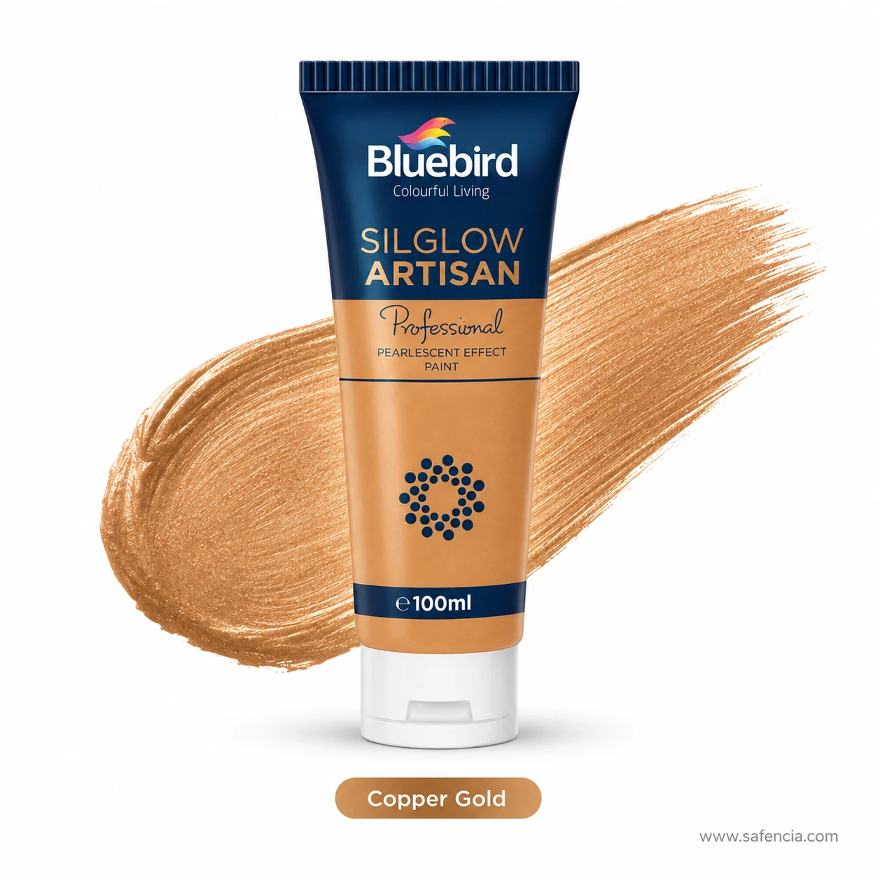 Bluebird Silglow Artisan 100 mL Copper Gold tube with warm metallic copper-gold pigment swatch