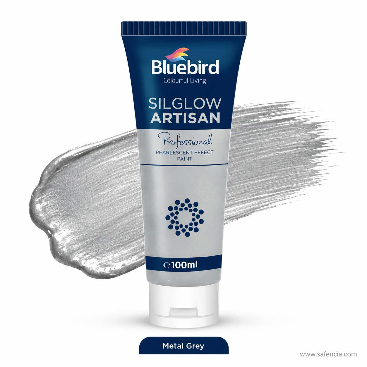 Bluebird Silglow Artisan 100 mL Metal Grey tube with smooth industrial metallic grey paint swatch