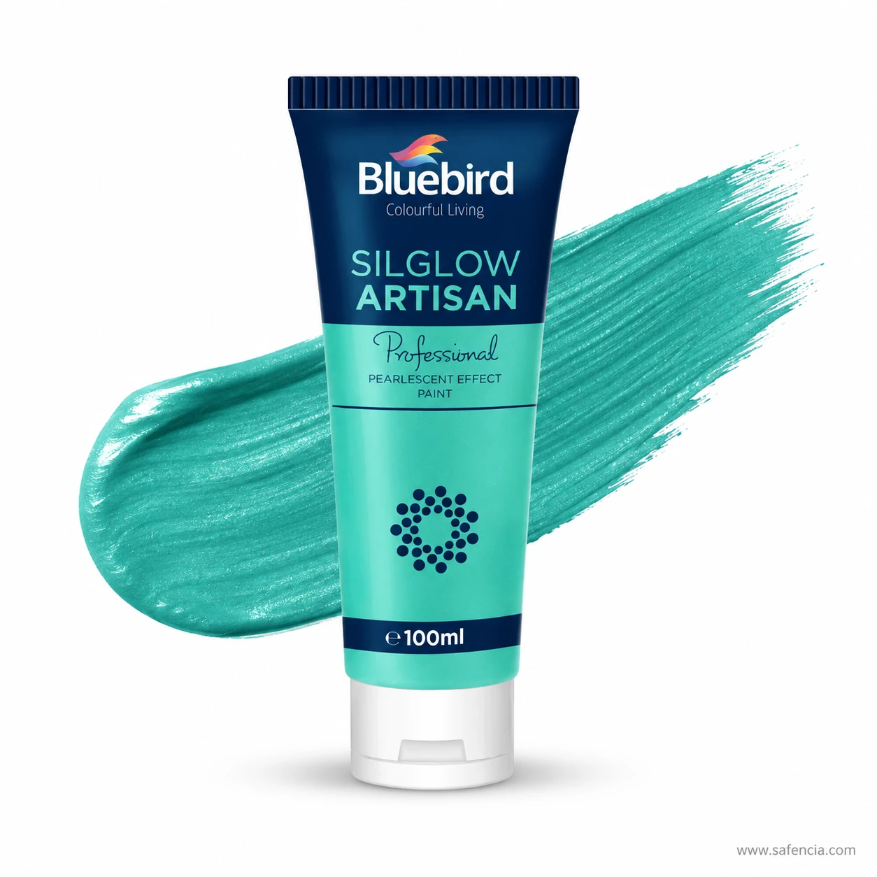 Bluebird Silglow Artisan 100 mL Teal tube with broad textured pearlescent paint stroke