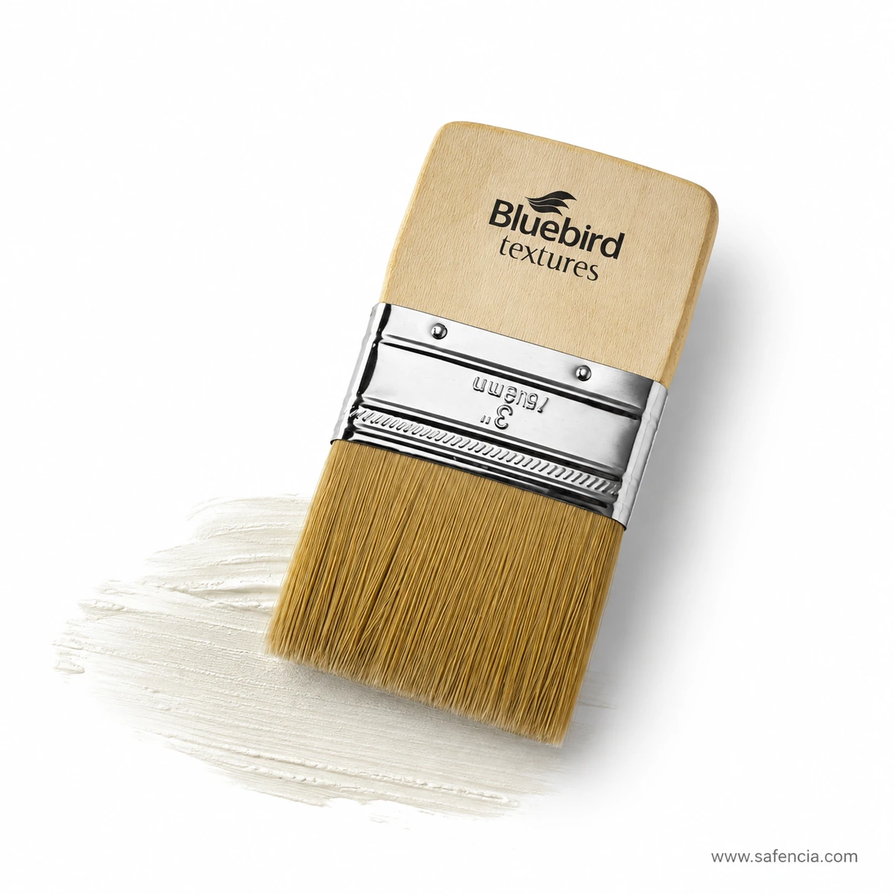 Bluebird Sleek Texture Paint Brush 3 inch demonstrated with smooth white acrylic paint stroke on white background