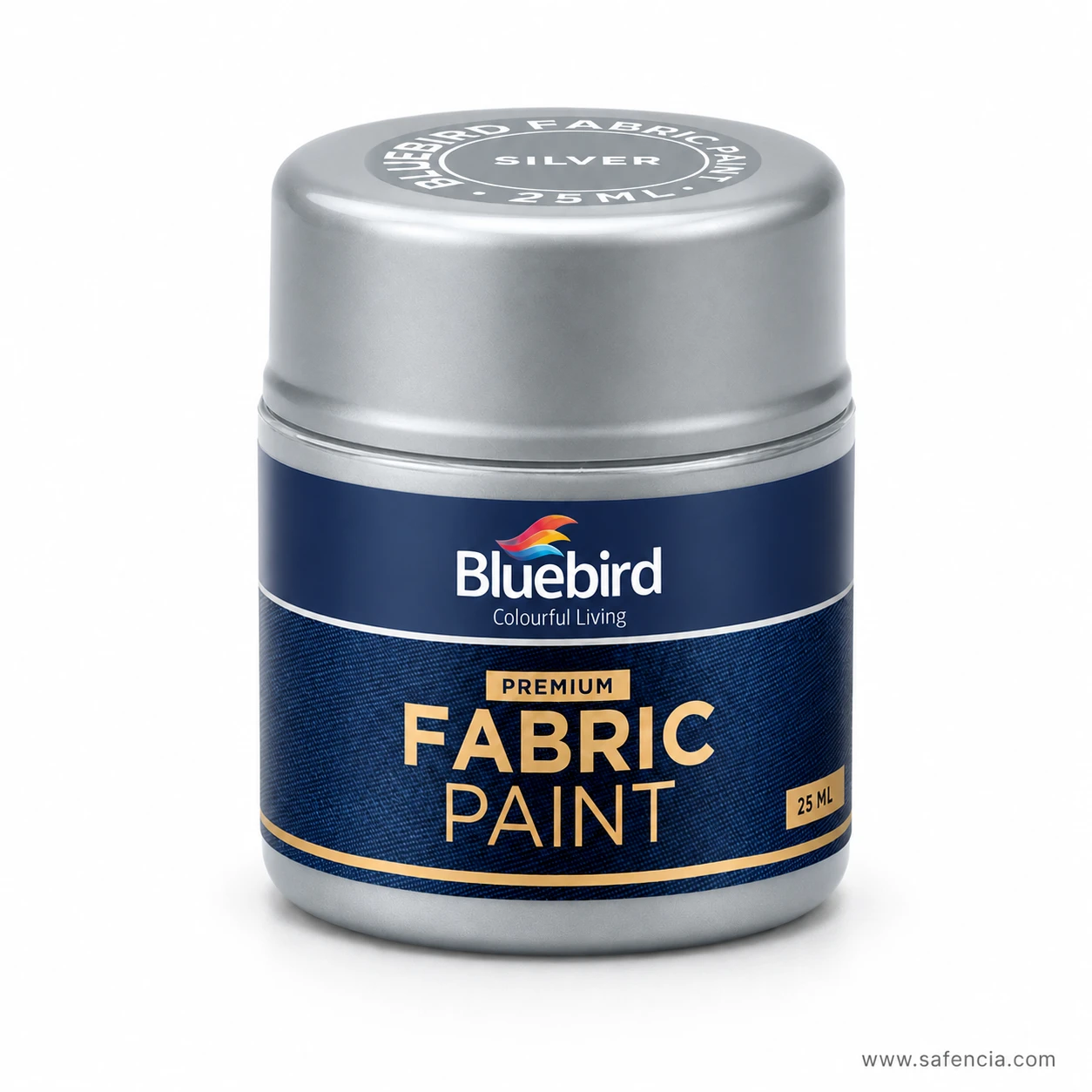 Bluebird Fabric Paints Metallic 25 mL Silver jar displaying metallic cap and high opacity label