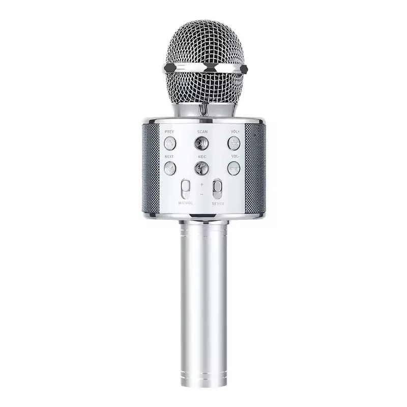 Silver Bluetooth karaoke microphone