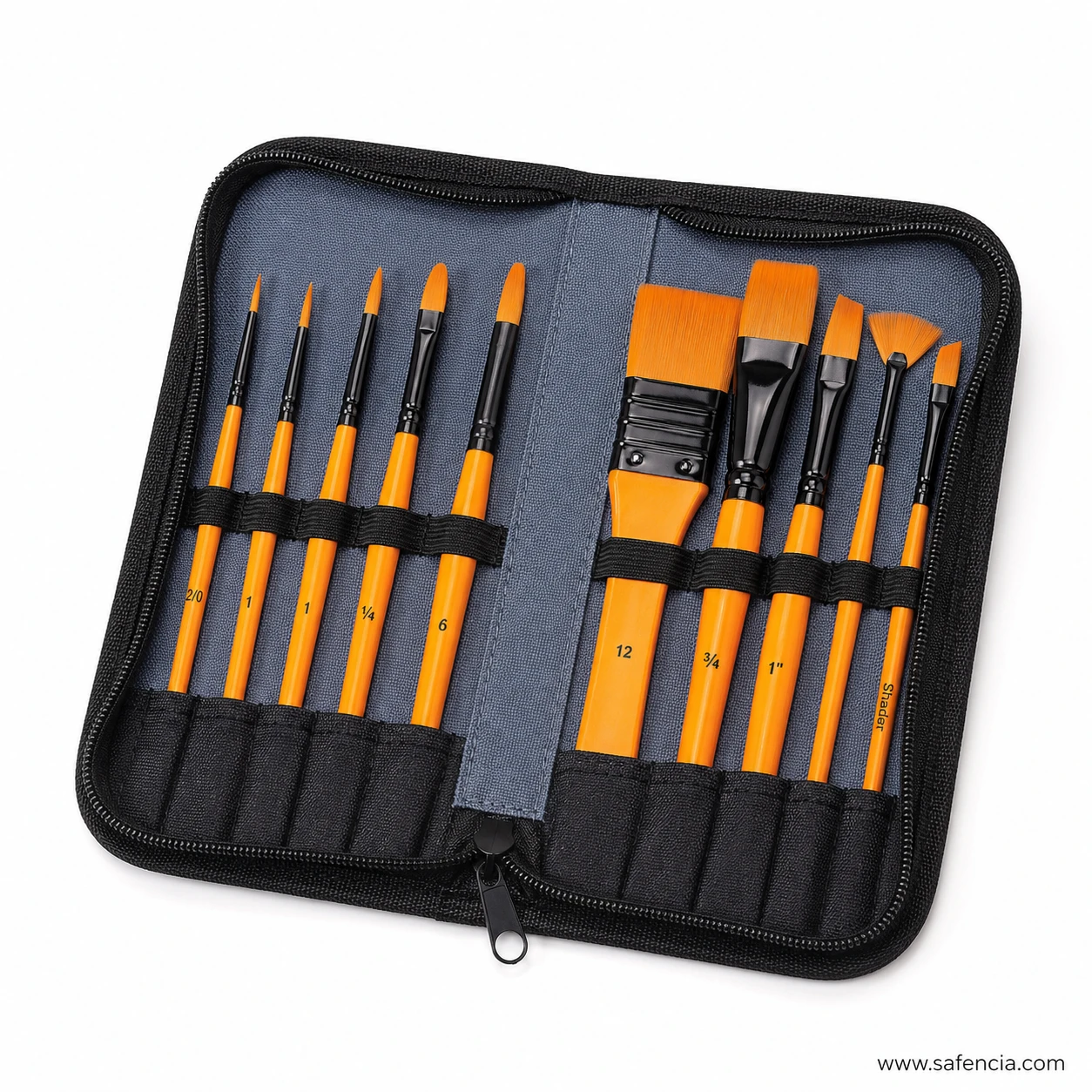 Boyixuan brush set case open showing printed size numbers on every brush handle