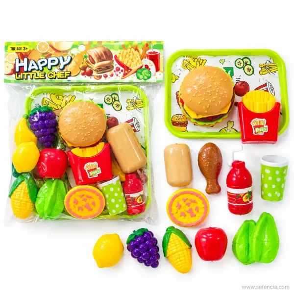 Burger, Fries and Fruit Cutting Toy Set with Green Tray