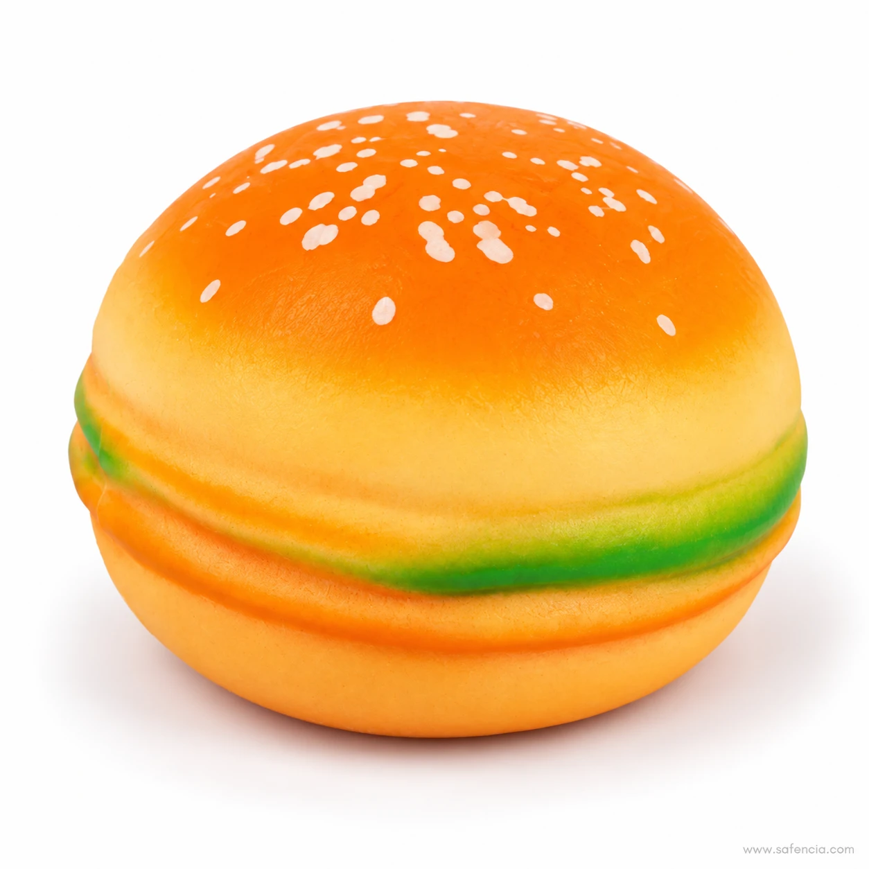 Side view of the burger squishy showing the lettuce and filling layers between the buns