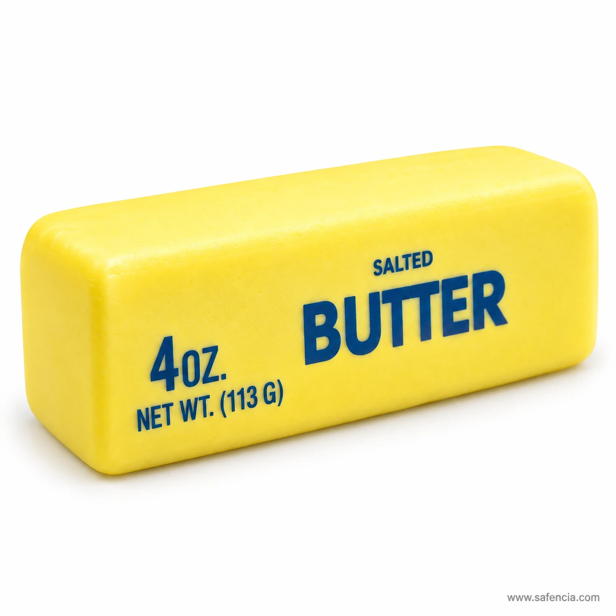 Close side view of the butter squishy showing its rounded edges and smooth pale yellow foam surface