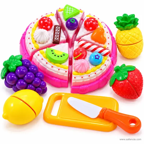 Cake and Fruit Cutting Toy Set with Chopping Board