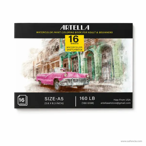 Artella A5 Watercolor Paint Coloring Sketchbook 16 Sheets